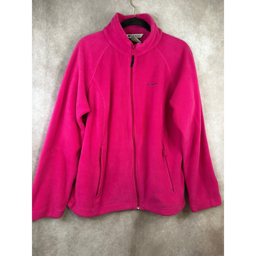 Columbia Fleece Jacket Women 1X Hot Pink Full Zip Mock Neck XW6266 Barbie